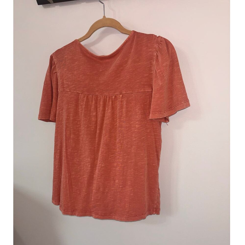 EUC Lucky Brand embroidered peasant style short sleeves, faded brick color, Med - Picture 3 of 8